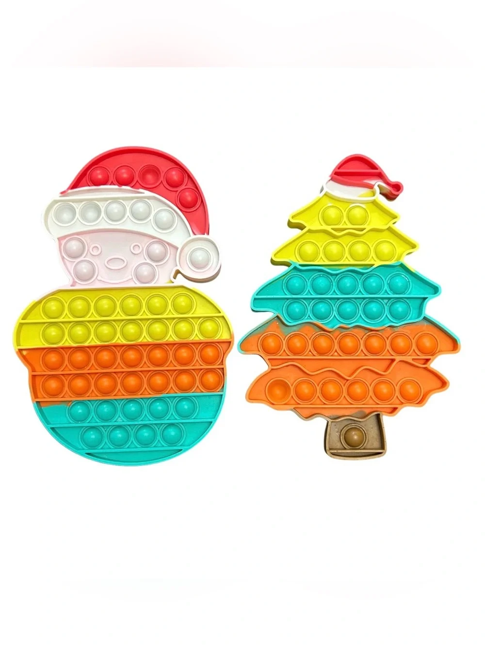 Stress Relief Fidget Toys Pop It Christmas Theme Snowman & Tree 10” Set Rainbow